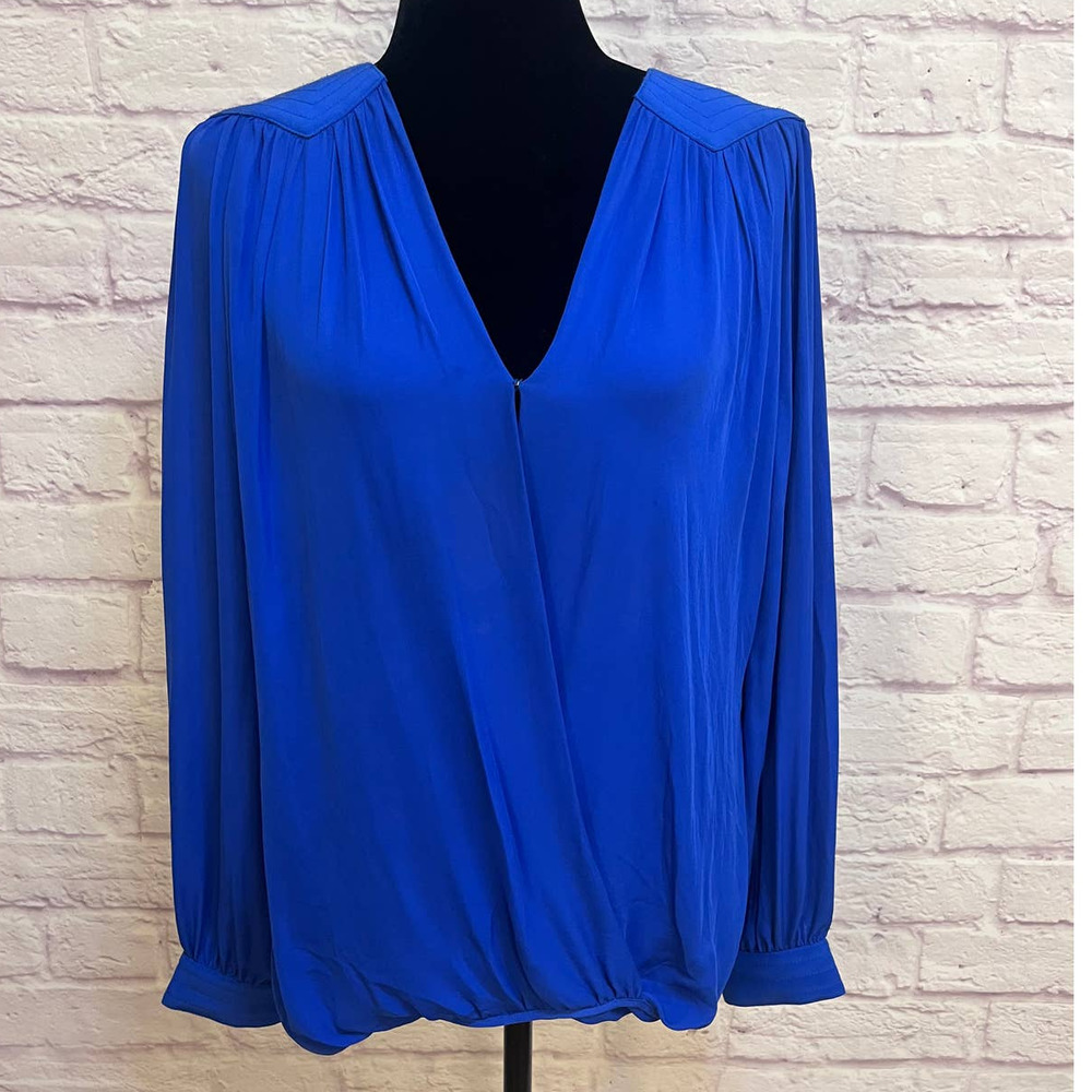 Parker Royal Blue 100% SIlk Long Sleeve Pleated Blouse Size M